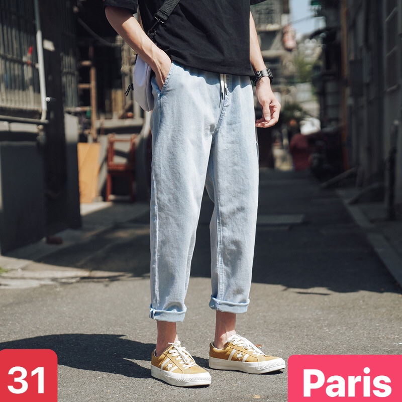 QUẦN BAGGY JEAN NAM CHẤT BÒ XANH LƯNG THUN CẠP CHUN ỐNG RỘNG SÀNH ĐIỆU HÀN QUỐC DB-31 - PARIS FASHION