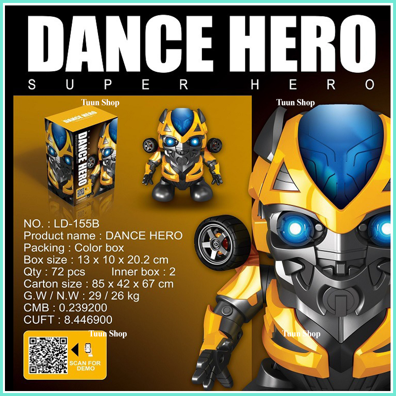 Đồ chơi Robot Nhảy Múa Bumblebee Dance Hero có nhạc và đèn cho bé, năng động dễ thương