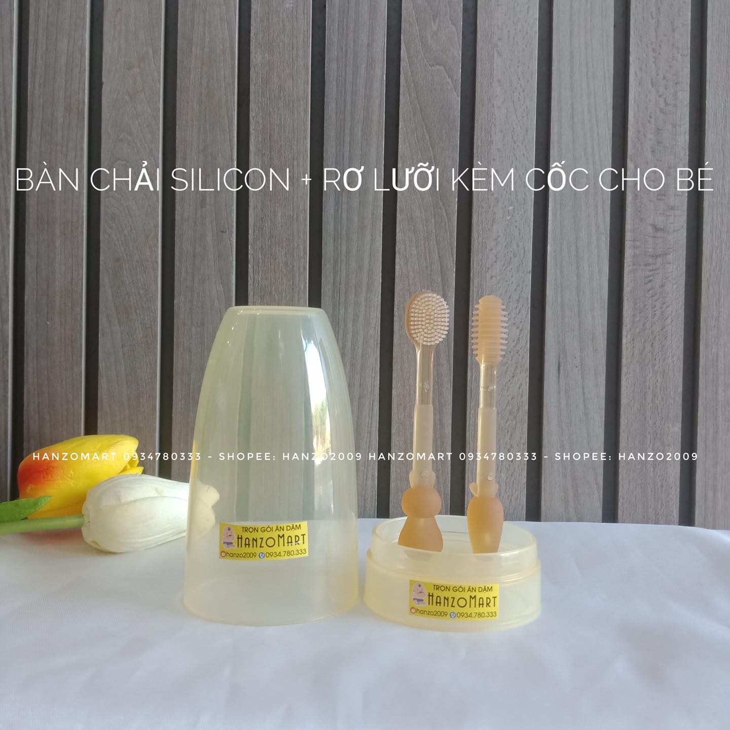 Rơ lưỡi, bàn chải silicon kèm cốc cho bé 0m+