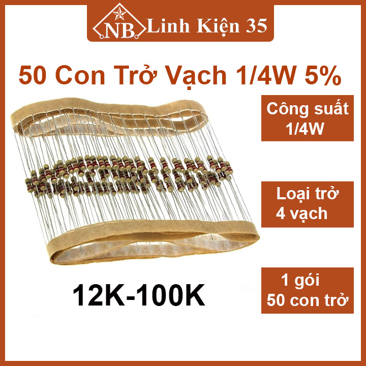 Trở vạch 1/4w 5% giá trị điện trở 11k → 100k