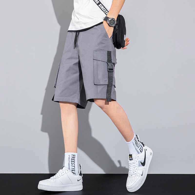 Quần short kaki túi hộp unisex Phối dây Quần Short Kaki Nam Nữ Basic Unisex co dãn màu đen và xám trơn