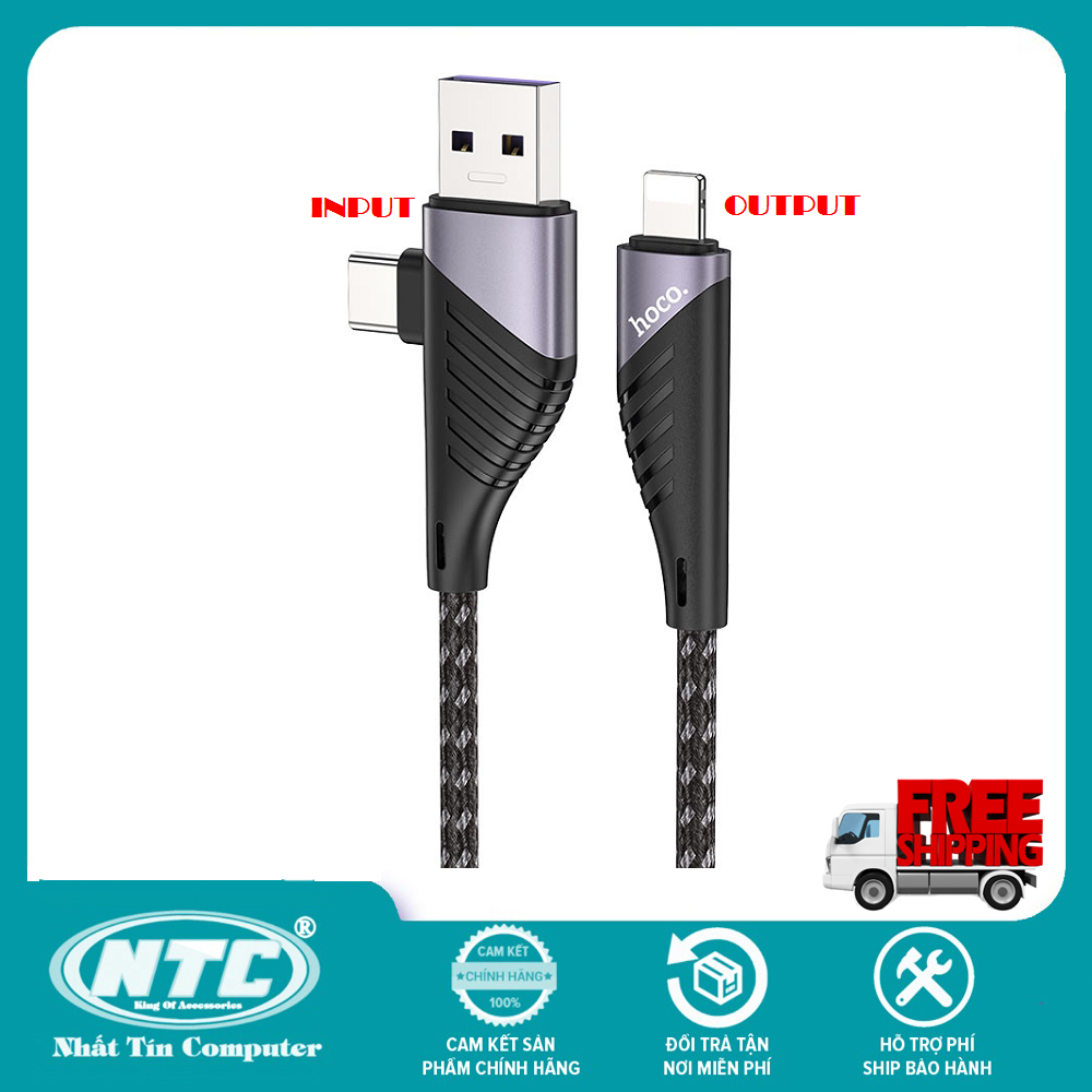 Cáp sạc 2-in-1 Hoco U95 Freeway cổng USB to Lightning 2.4A Max và Type-C to Lightning PD20W (Đen) - Hãng phân phối chính thức - Nhất Tín Computer