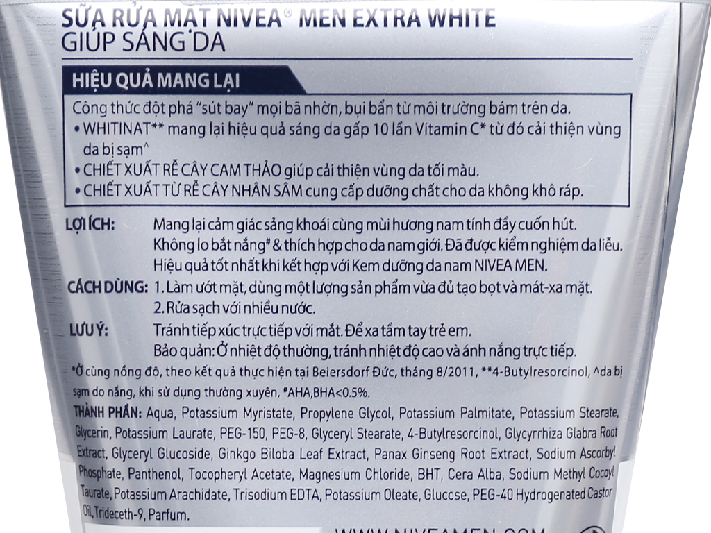 [HCM]Nivia Sữa rửa mặt Nivia MEN extra white giúp Sáng Da 100g