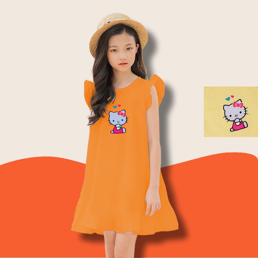 Váy đầm bé gái sang chảnh in hình hello kitty thun cotton 100% chính phẩm -Váy cho bé gái từ 9 đến 43kg Hebikids