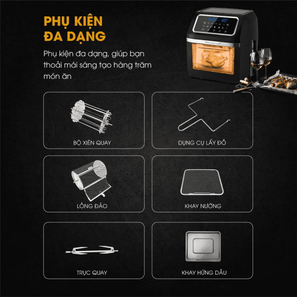 Nồi chiên không dầu, Nồi chiên không khí, máy chiên không dầu Rowanto AF1201 dung tích 12l màn hình cảm ứng LCD thiết kết thời trang vệ sinh dễ dàng Bảo hành 1 đổi 1