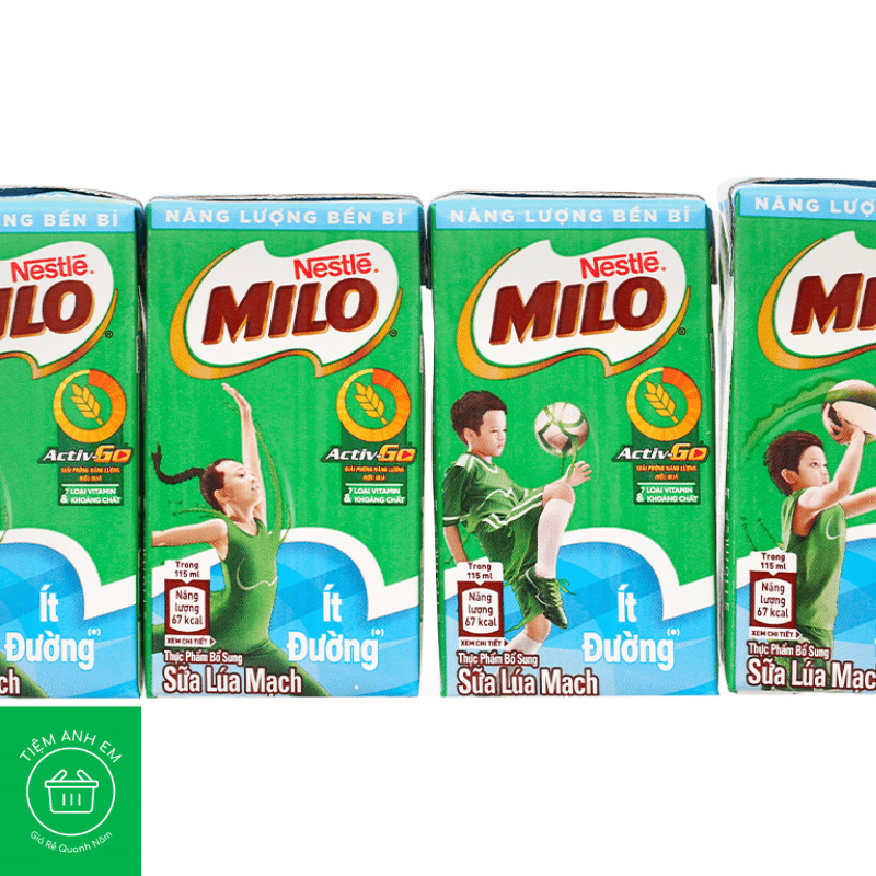 Lốc 4 hộp thức uống lúa mạch uống liền ít đường Milo Active Go 115ml