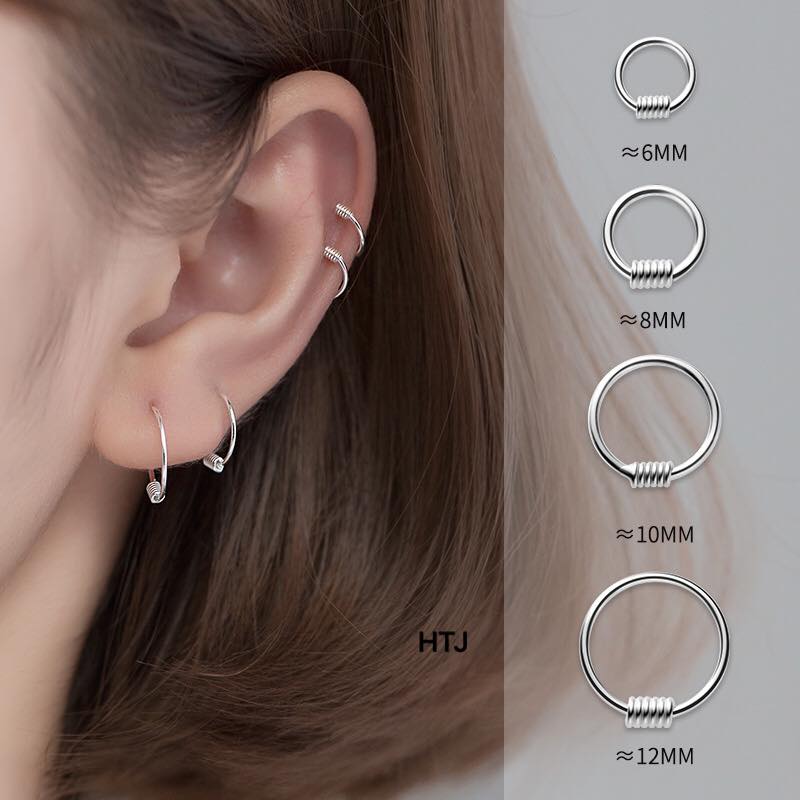 6mm 8mm 10mm 12mm khuyên tai bạc tròn trơn kiểu dáng basic ( 1 chiếc )