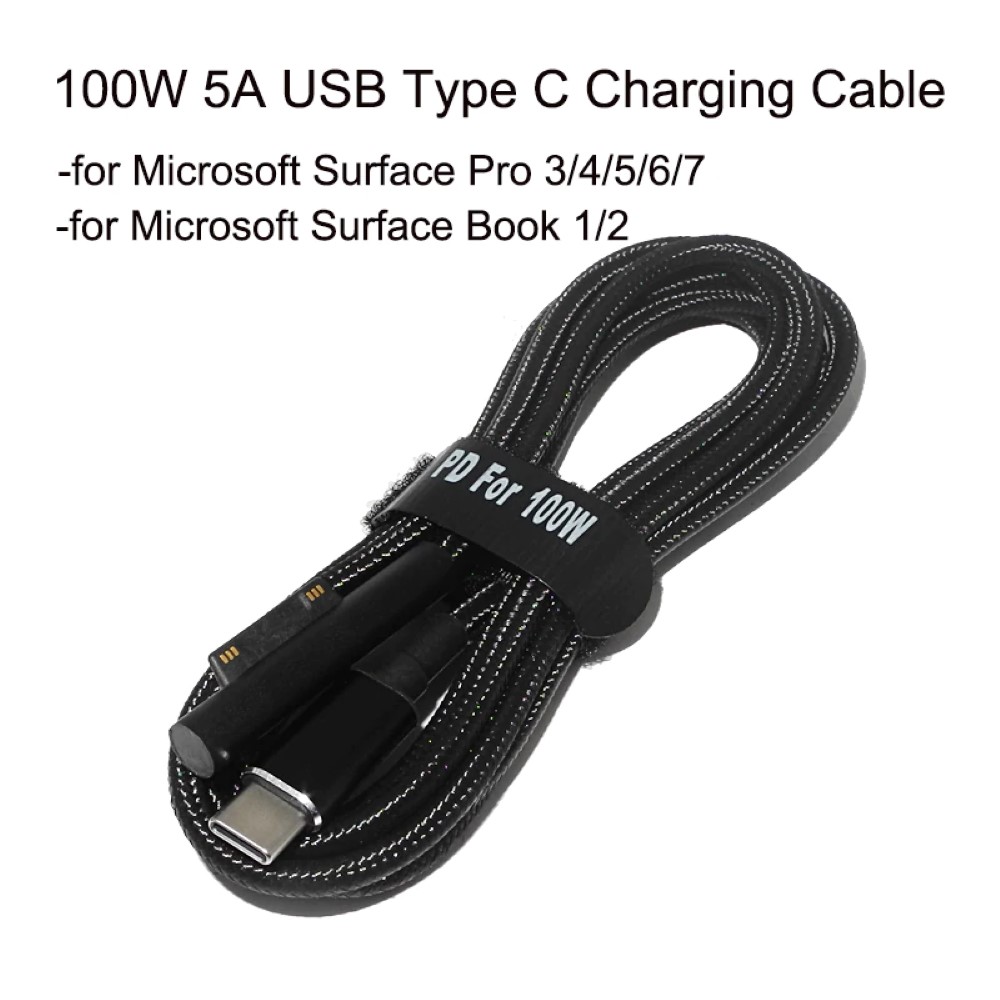 Cáp sạc nhanh PD Type C to Surface Pro 3 4 5 6 7 8 9 Surface Go Surface Book 1 2 Laptop 15V 65W 102W Microsoft