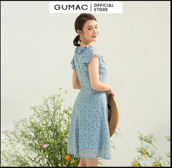Đầm phối bèo GUMAC DC04032 form A tay loe