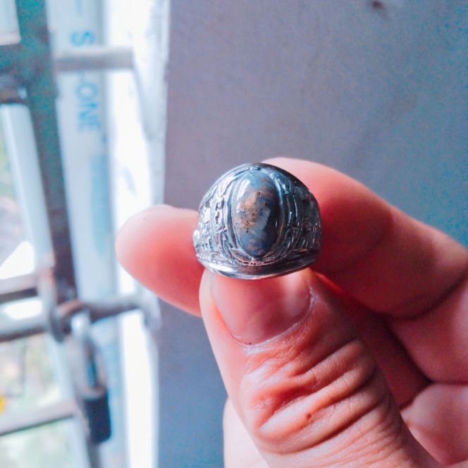 Classic Style Men's Ring with a Black-Blue Sapphire Stone.