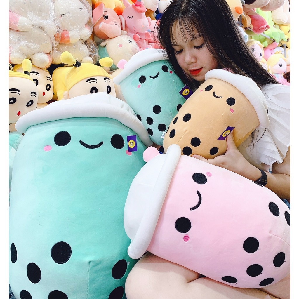 Gấu Bông Trà Sữa Chân Trâu 3 Màu Xanh , Hồng , Nâu Mềm Mịn - Trà Sữa Nhồi Bông Cao Cấp