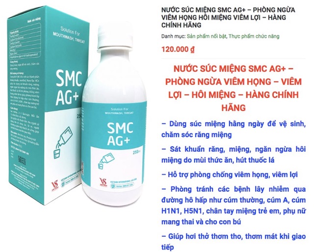 Nước súc miệng SMC AG+ 250ml