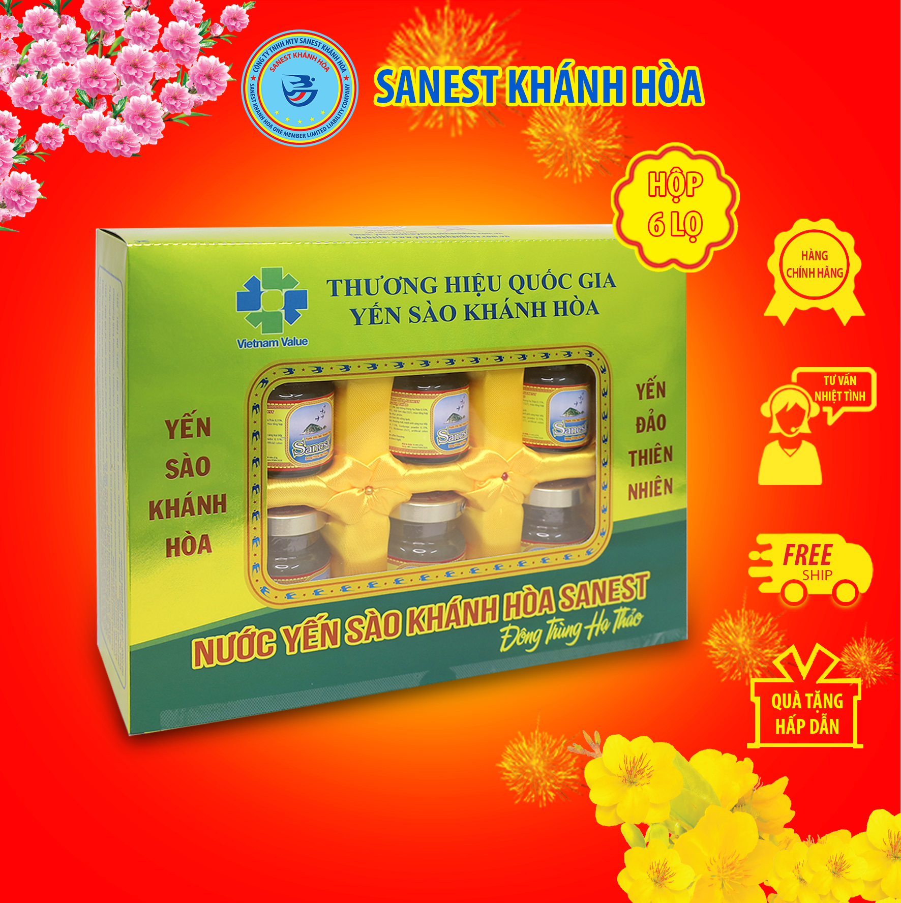 Hộp quà tặng 6 lọ Nước Yến sào Khánh Hòa Đông Trùng Hạ Thảo
