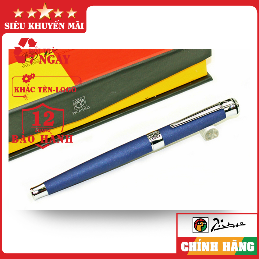 Bút ký cao cấp-Bút ký dạ bi cao cấp Picasso 903RBL(N)-Thân xanh nhám cài bạc-Bút ký chính hãng- Khắc tên theo yêu cầu