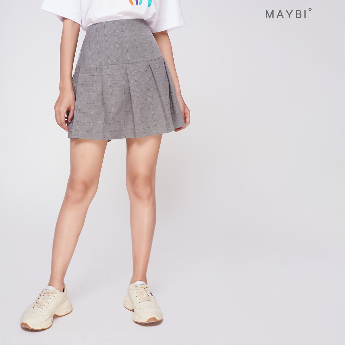 Váy caro xám MAYBI xếp ly Jeny Skirt
