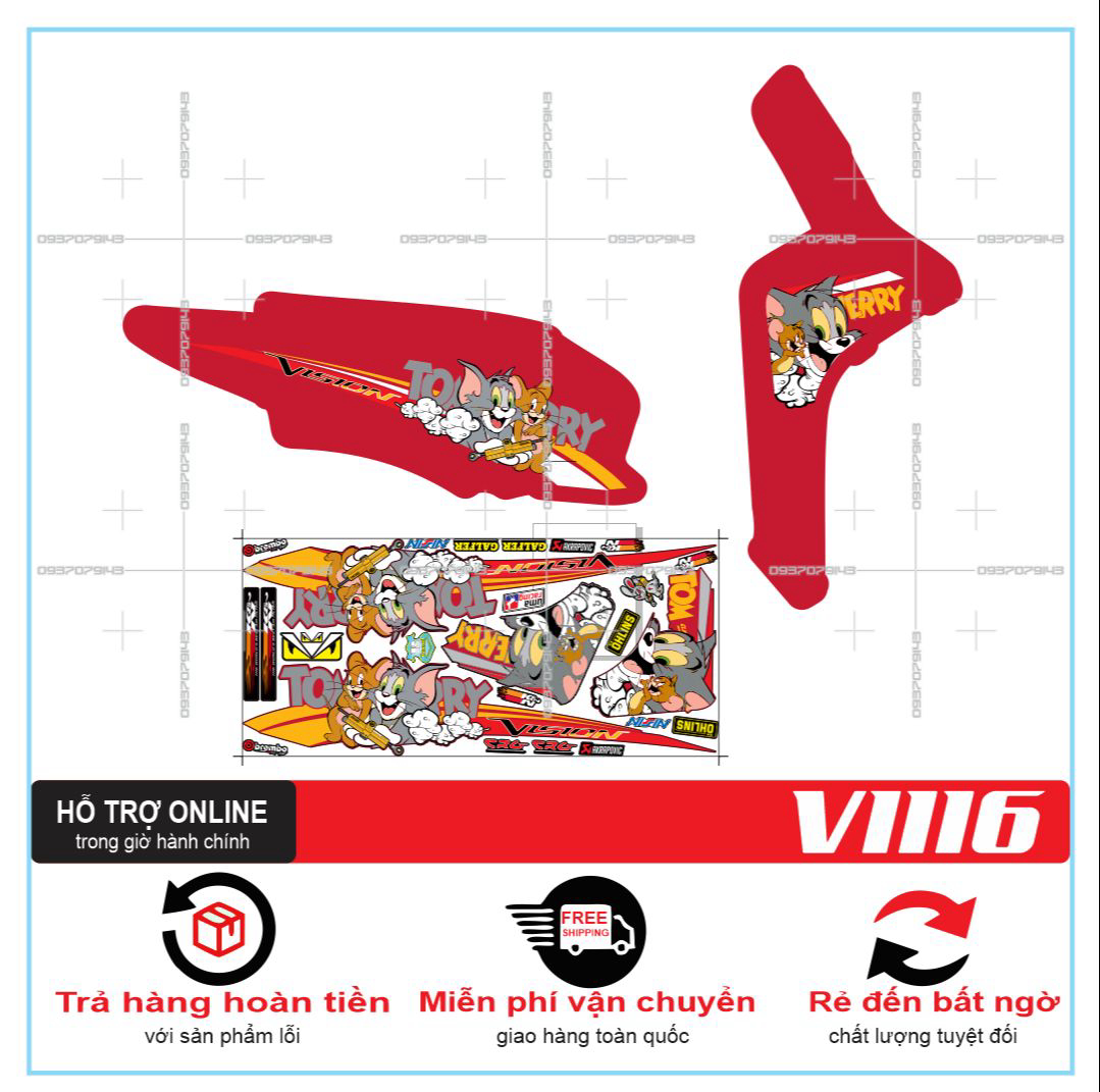 Tem rời xe VISION 2016 TOM AND JERRY DÁN XE ĐỎ