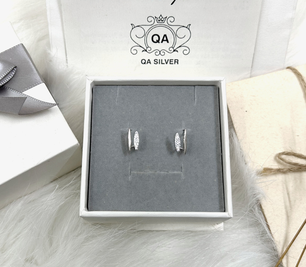 Khuyên tai bạc 925 song song layer khảm đá hai tầng bông nam nữ hình học S925 LAYER QA SILVER Earrings EA231209