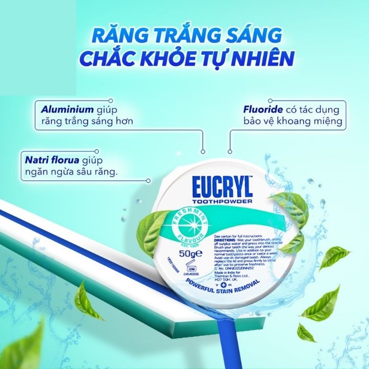 Combo trắng răng Eucryl kem đánh răng 62g + bột trắng răng 50g