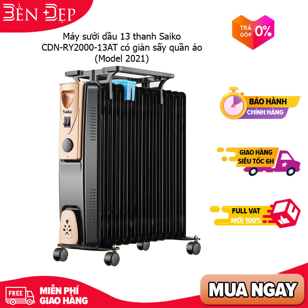 Máy sưởi dầu 13 thanh Saiko CDN-RY2000-13AT (Giá áp dụng giao tại HN, HCM& các tỉnh liên hệ shop)