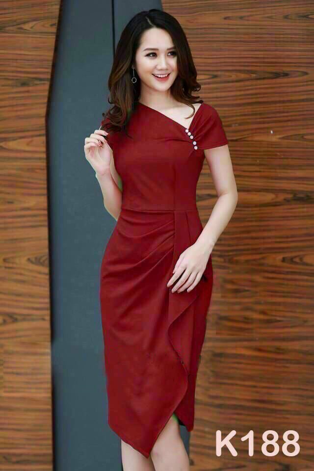 Váy đầm ôm body chất umi trơn cổ cách điệu xinh lung linh ld22