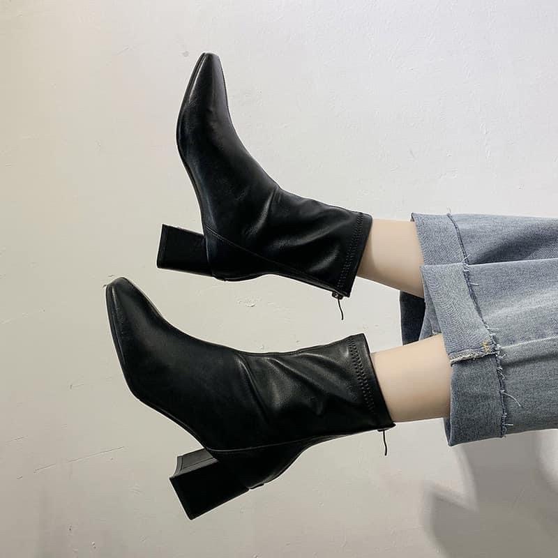 Giày Bốt cao cổ Đế Vuông Khoá Sau
