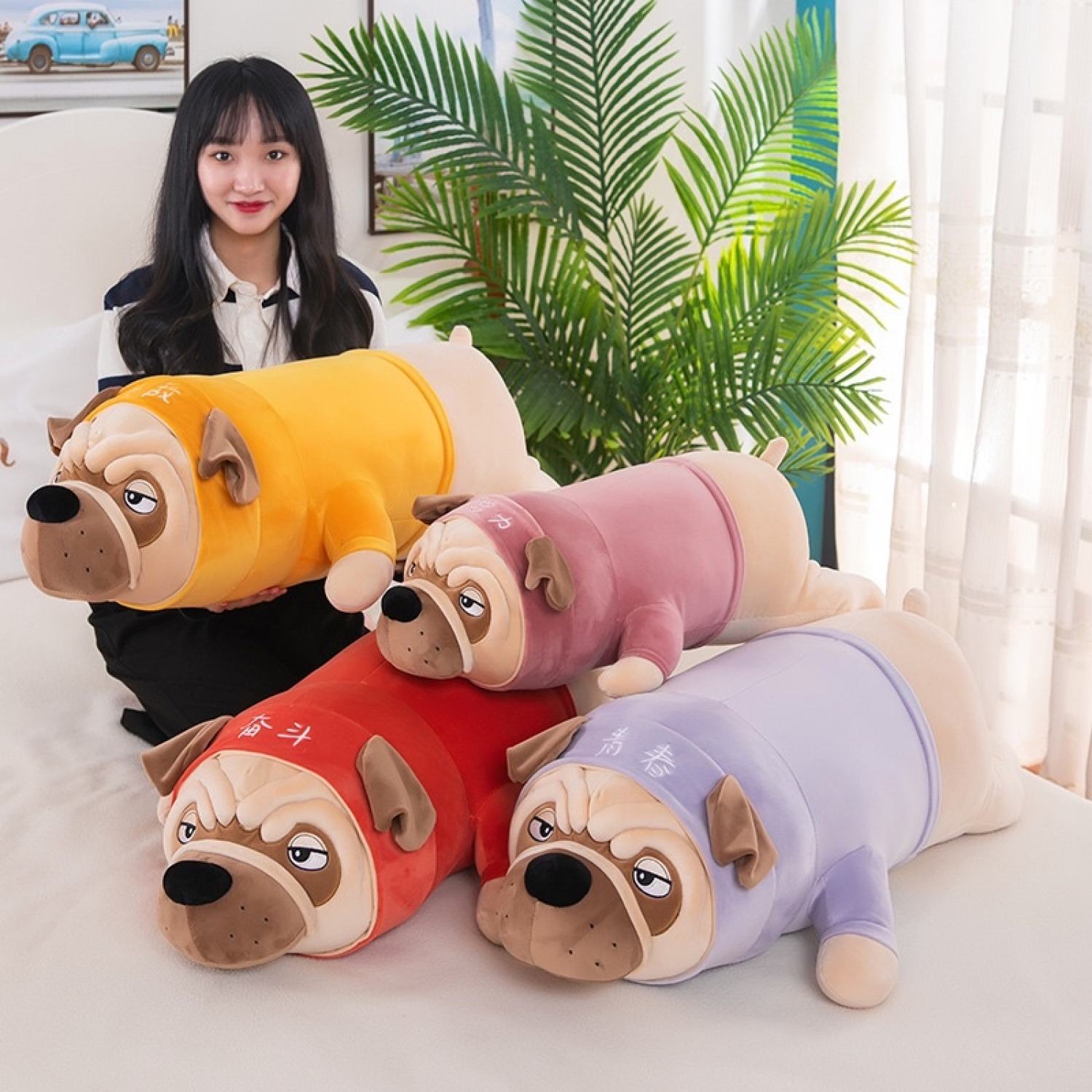 gấᴜ Bông Chó pug nằm mặc áo, Chó pull dog mặt quạo