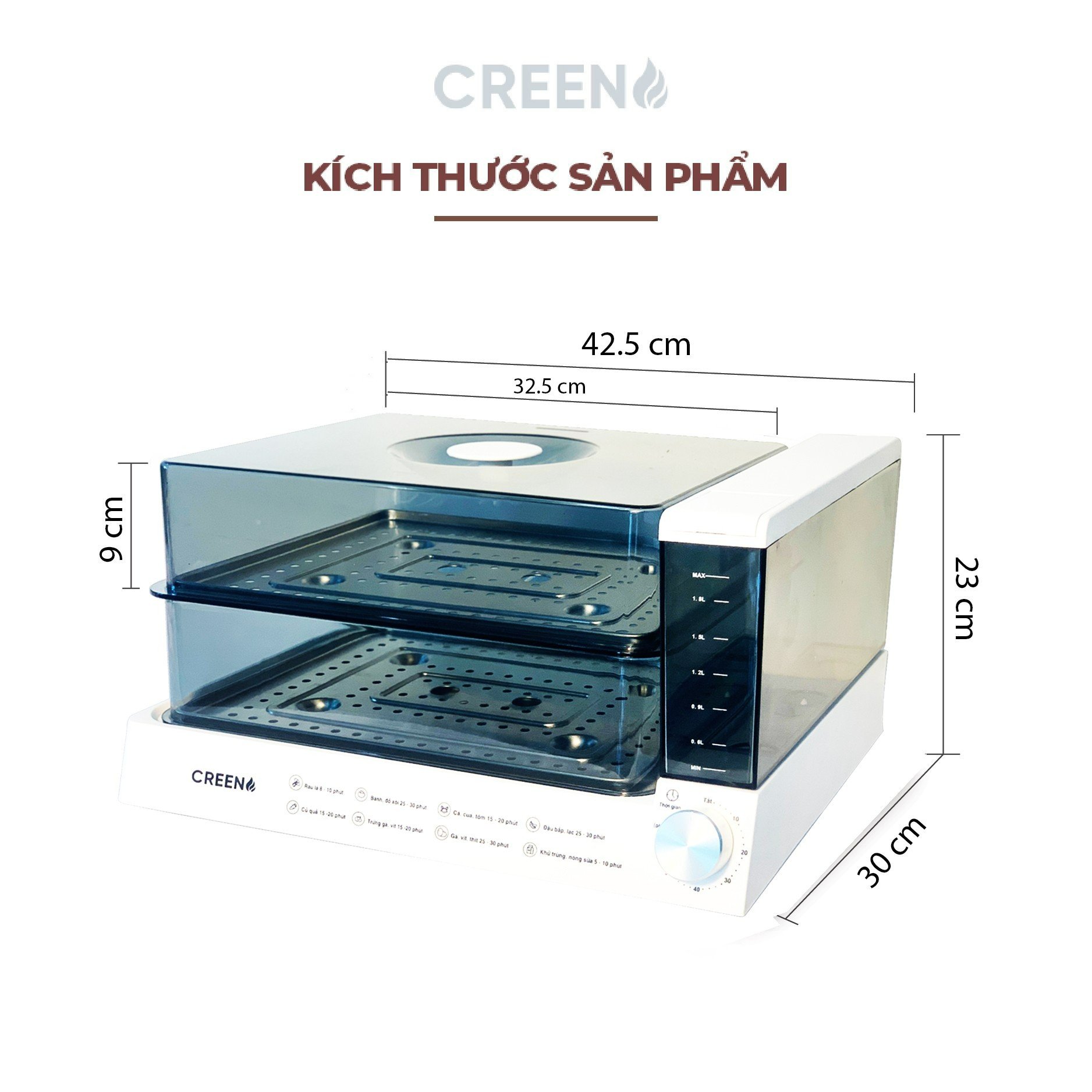 Nồi hấp điện đa năng 2 tầng Creen CR-135CF