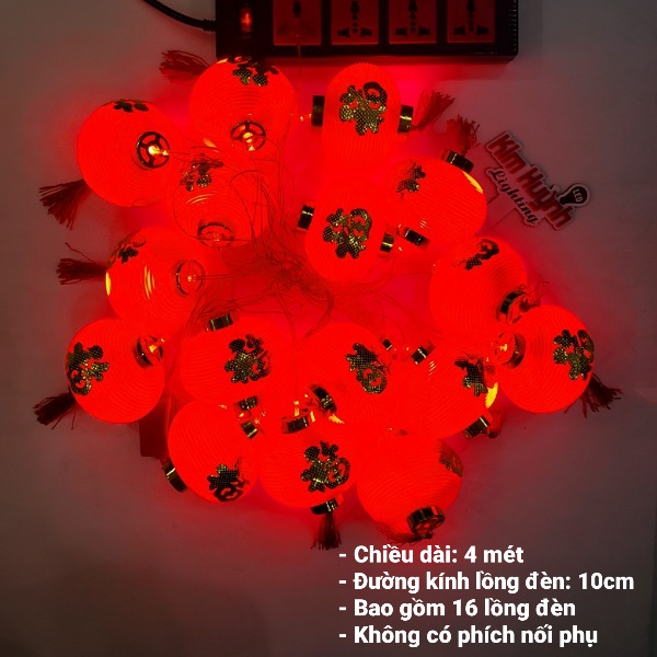 Dây đèn led lồng đèn đỏ chữ Phúc tròn, trụ trang trí lễ Tết