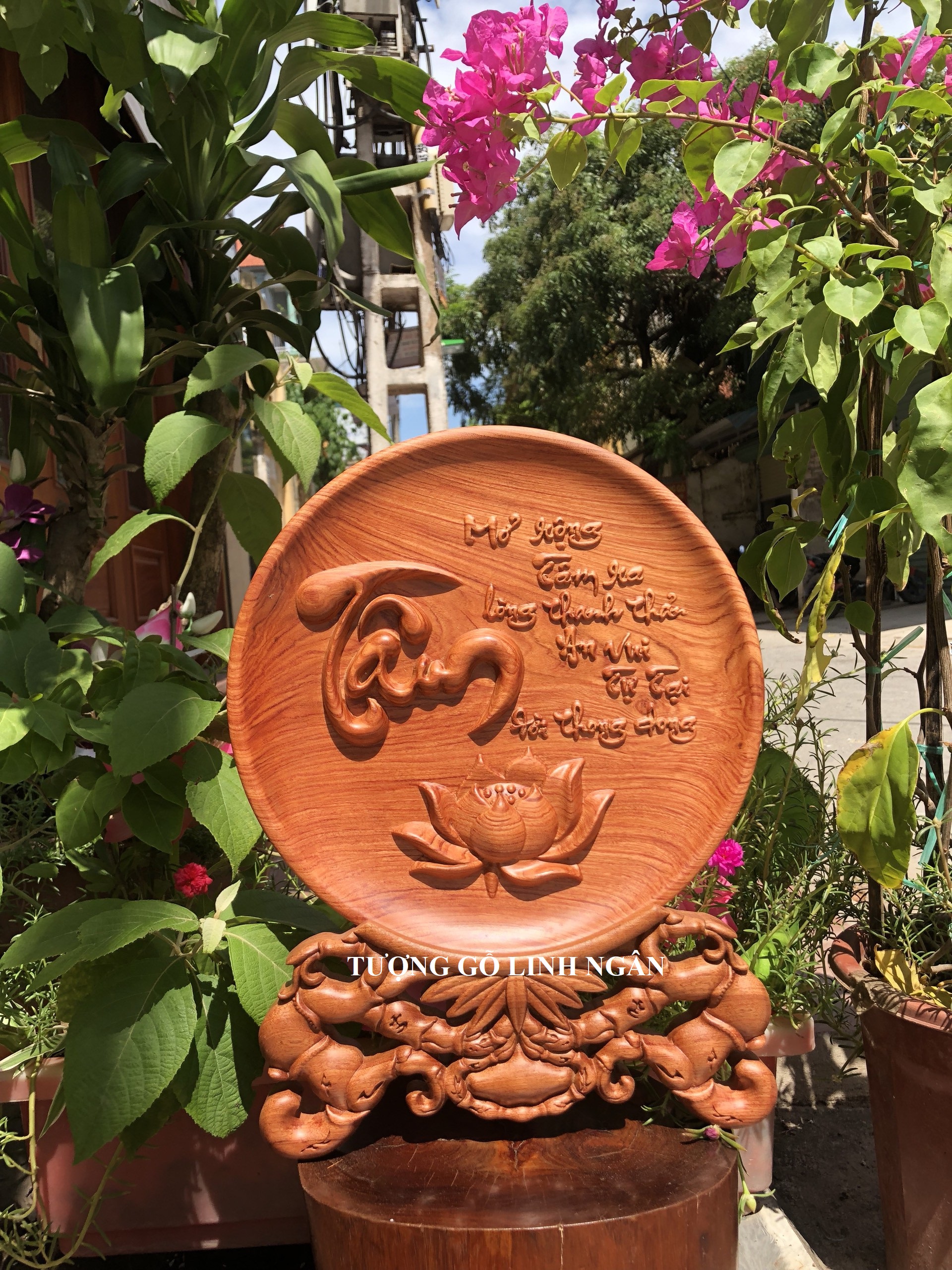 Tranh đĩa gỗ (mẫu chữ Tâm) đường kính 30 cm