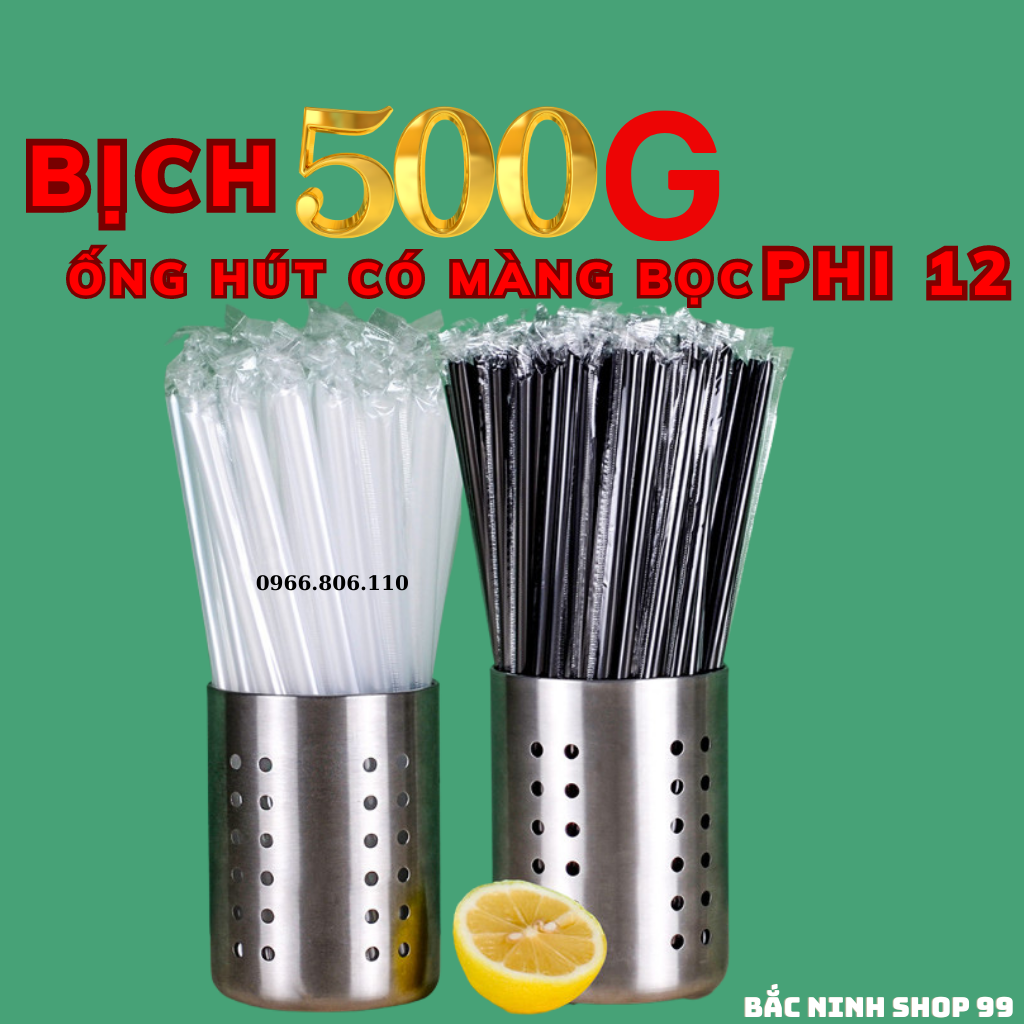 [Bịch 500g] Ống Hút Trà Sữa Trân Châu bọc Màu Đen + Trắng + Đỏ Phi 12