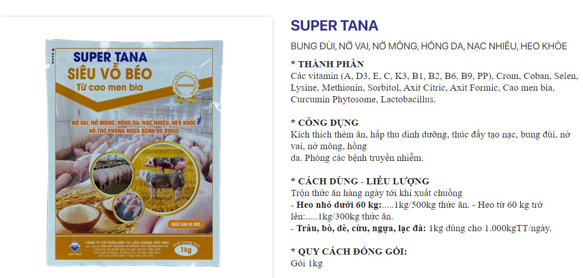 VỖ BÉO CHO HEO SUPER TANA 1kg