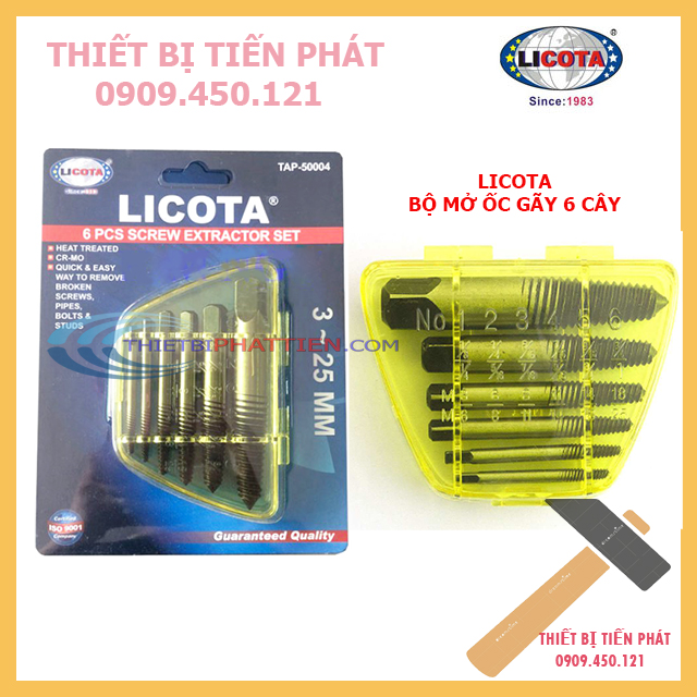 Bộ Mũi Khoan Ren Ngược LICOTA TAP-50004 Mở Ốc Vít Gãy, Toét Đầu, Tè Đầu Từ 3mm-25mm (Chính Hãng)