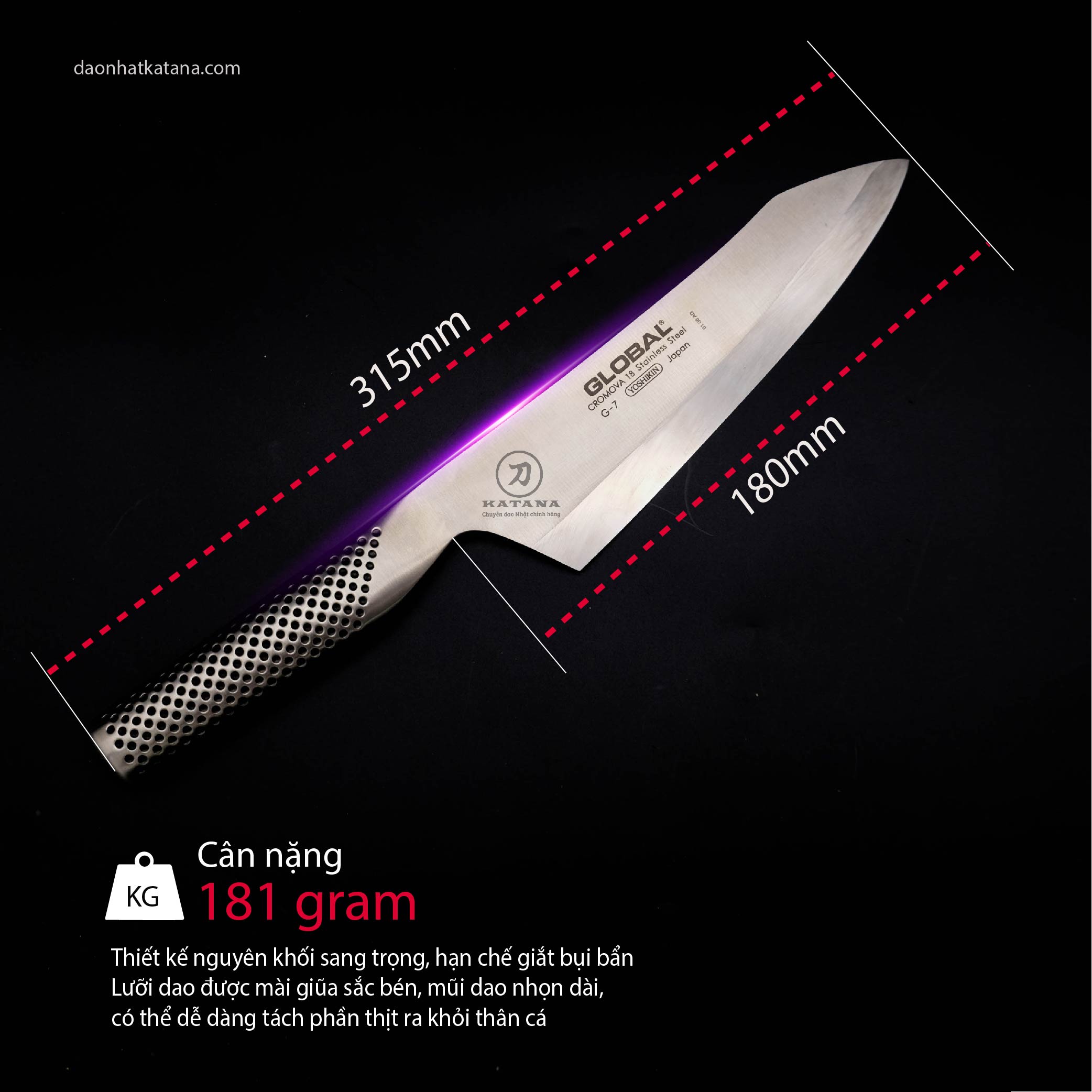 Dao bếp Nhật cao cấp Global G7R Oriental Deba (180mm)