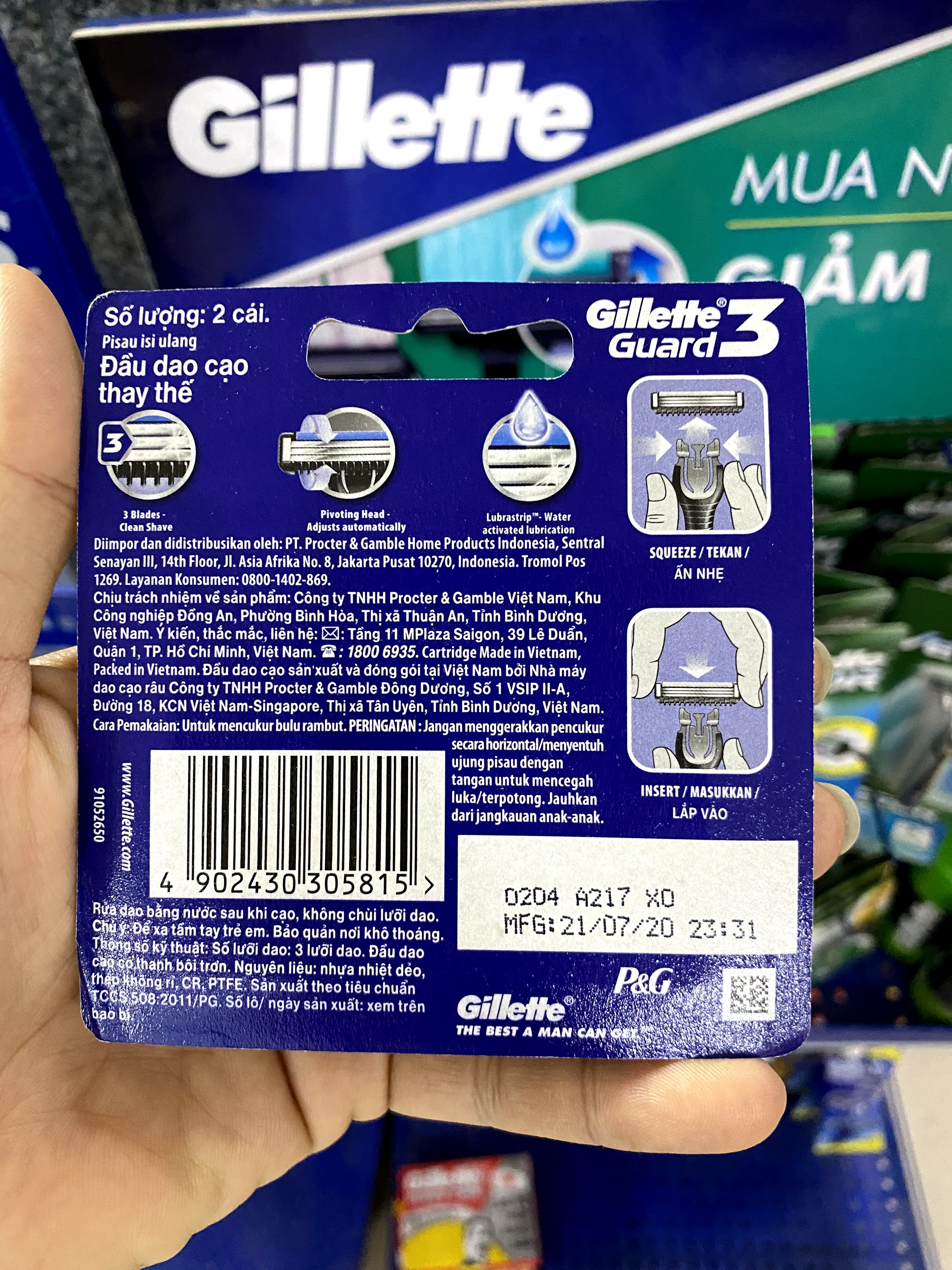 [Chính hãng] Dao cạo râu 3 lưỡi Gillette Guard 3 (Gồm: 1 tay cầm và 2 đầu cạo)