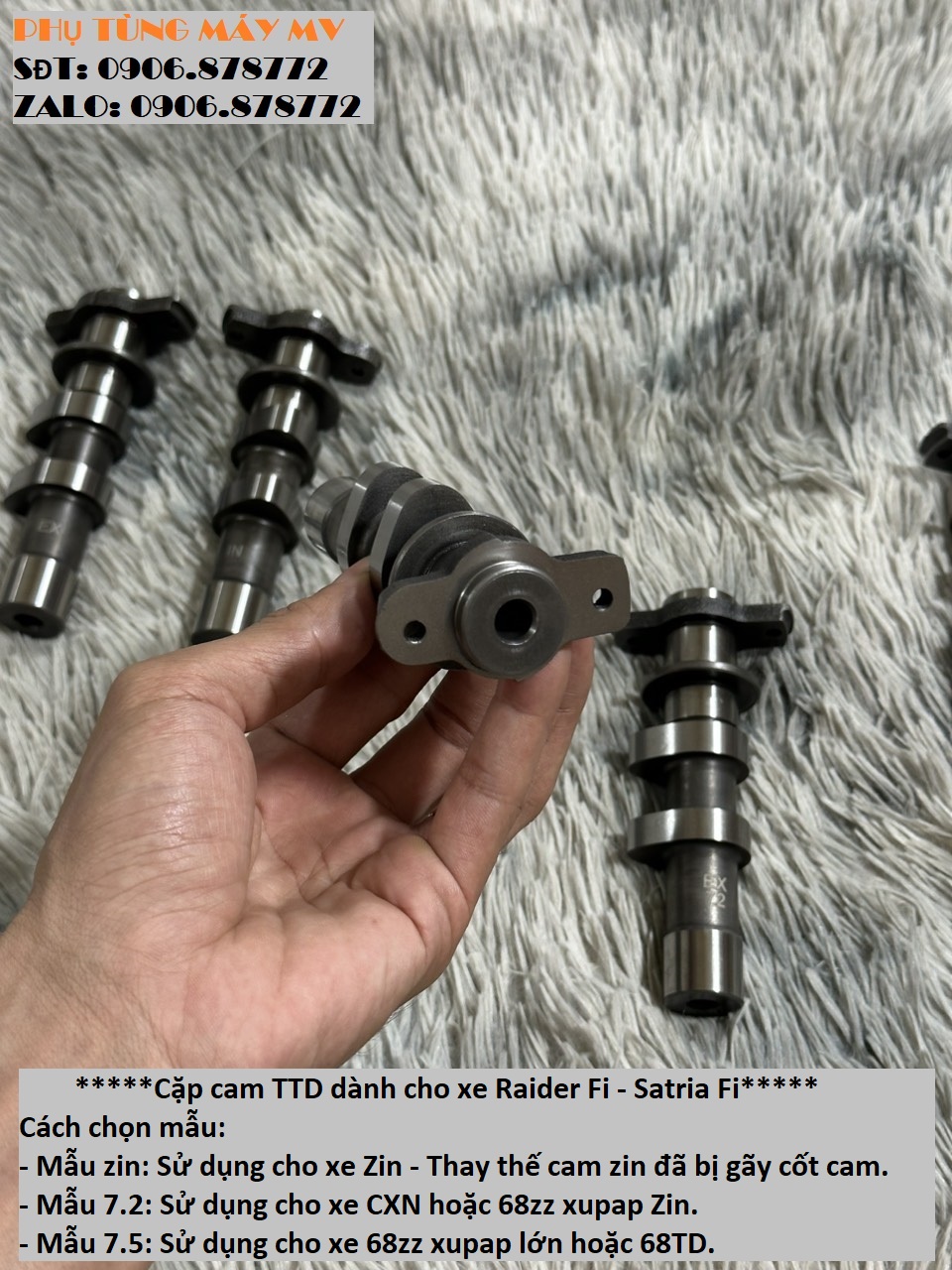 Cặp cam TTD size Zin/7.2/7.5 dành cho xe Raider Fi. Satria Fi