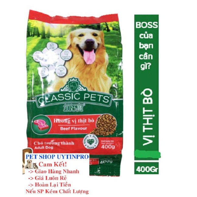 [Hoàn tiền 10%]  THỨC ĂN CHÓ LỚN Classic Pets Vị thịt bò Gói 400g Xuất xứ Thái Lan - Pet shop Uytinpro