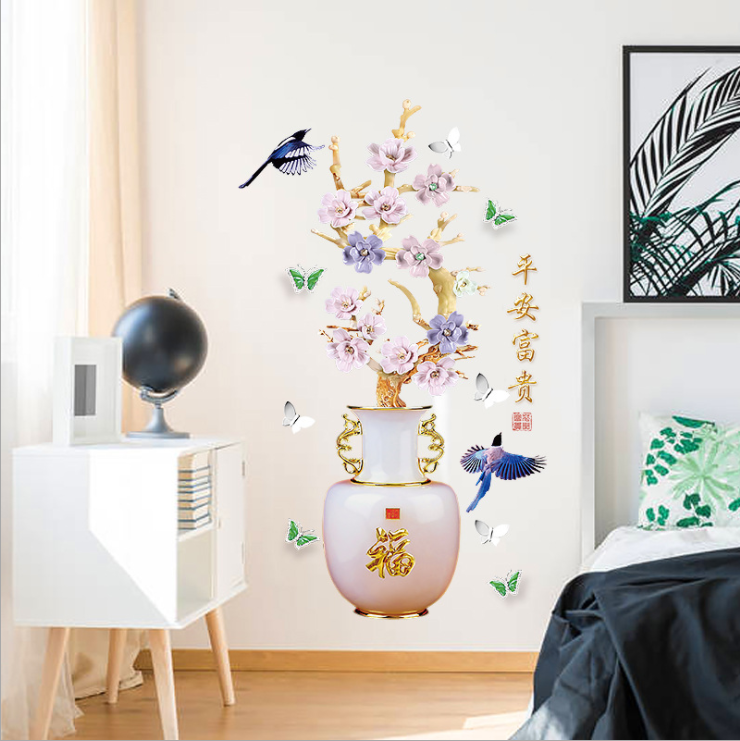 [HCM]Decal trang trí tường - Chậu Hoa mẫu đơn  đẳng cấp