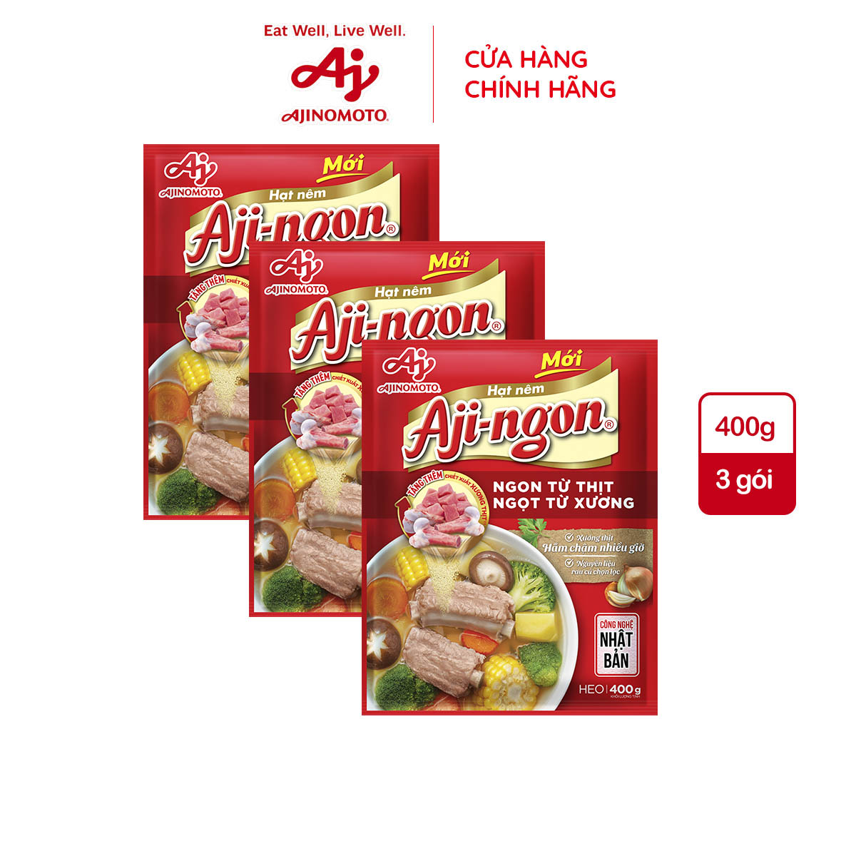 Combo 3 Gói Hạt Nêm Aji-ngon® 400g/Gói