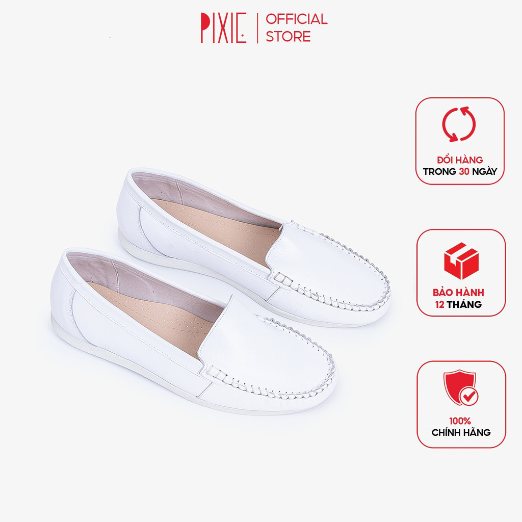 Giày Mọi Moccasin Da Bò Thật Đế Cao Su Pixie X482
