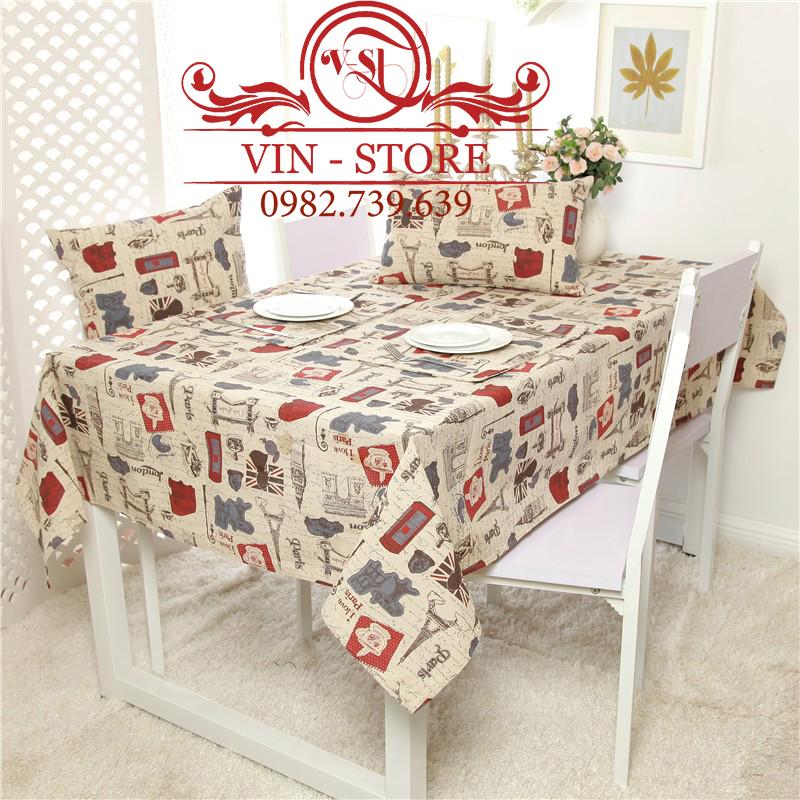 140X220cm KB025 Khăn trải bàn Hoạ Tiết Đỏ Vinstore Homedecor Khăn trai bàn ren khăn trải bàn đẹp khăn ăn khăn bàn tablecolths tableware flower canvas vintage tea dining table cafe fabric linen cotton