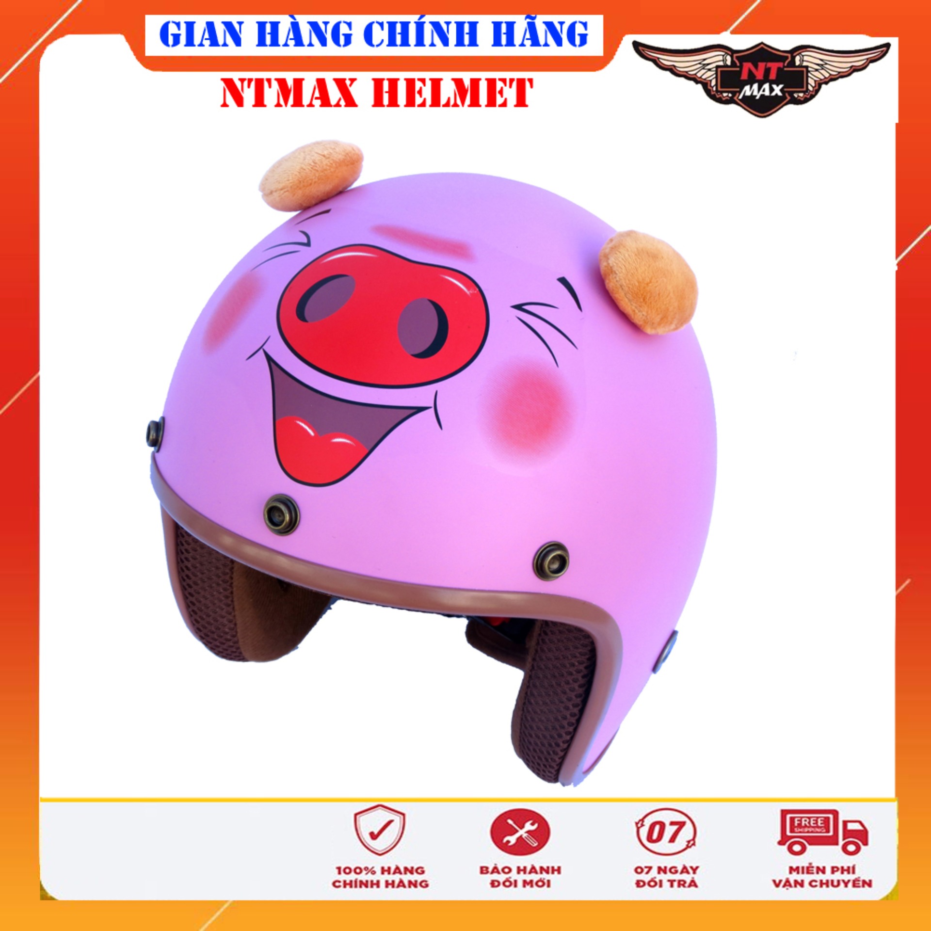 Mũ bảo hiểm NTMAX 3/4 Heo hồng siêu cute