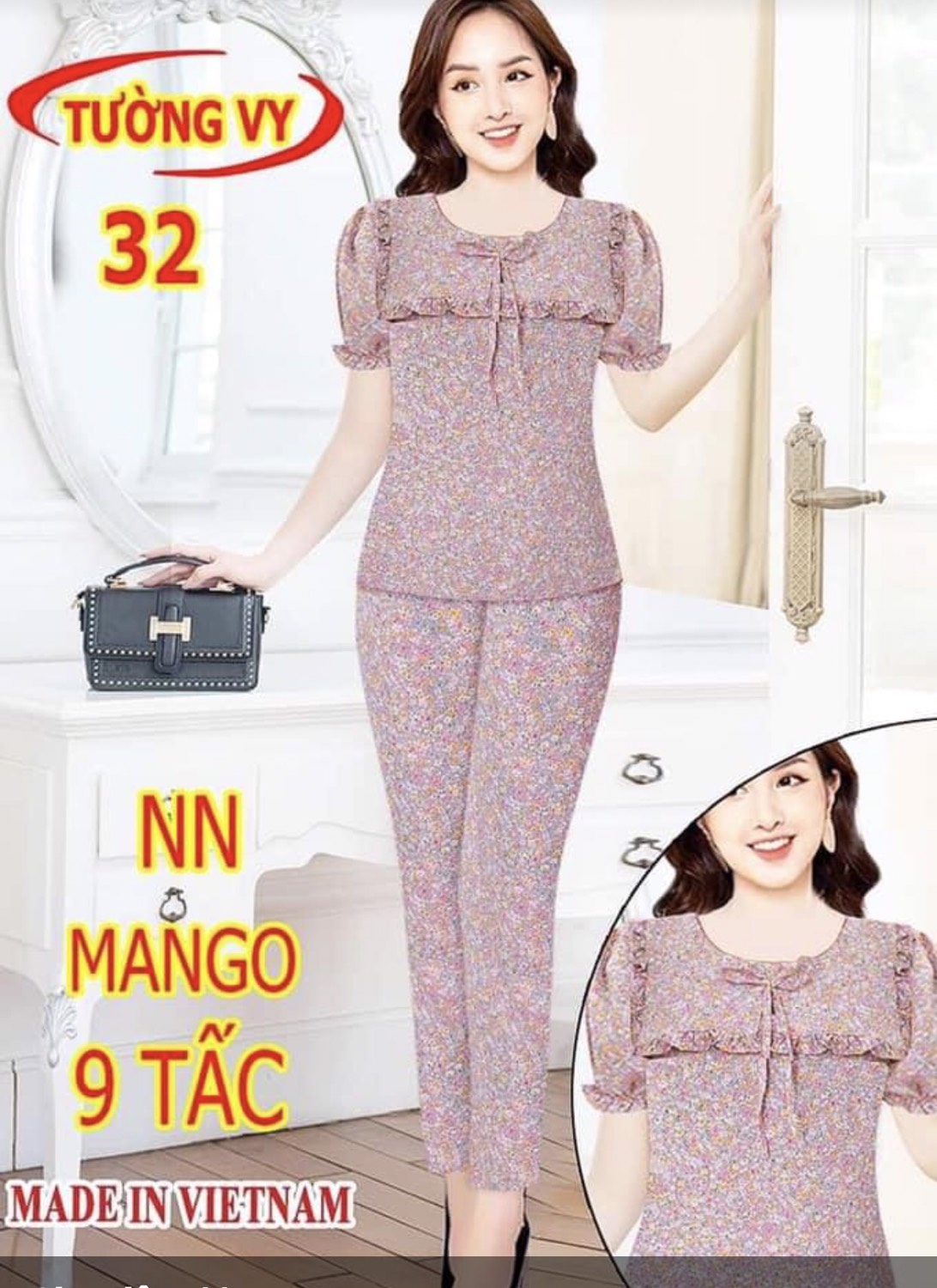 ĐỒ BỘ  LỤA SATIN V&Agrave; MANGO 9 TẤC TAY NGẮN   MỀM MỊN, THO&Aacute;NG KH&Iacute;, KH&Ocirc;NG CO R&Uacute;T, KH&Ocirc;NG NHĂN ( C&Oacute; SZE ĐẠI )