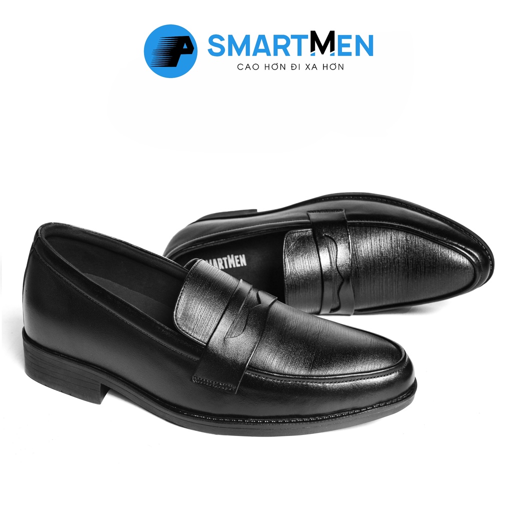 Giày lười công sở tăng chiều cao da bò SmartMen GL-04 đen
