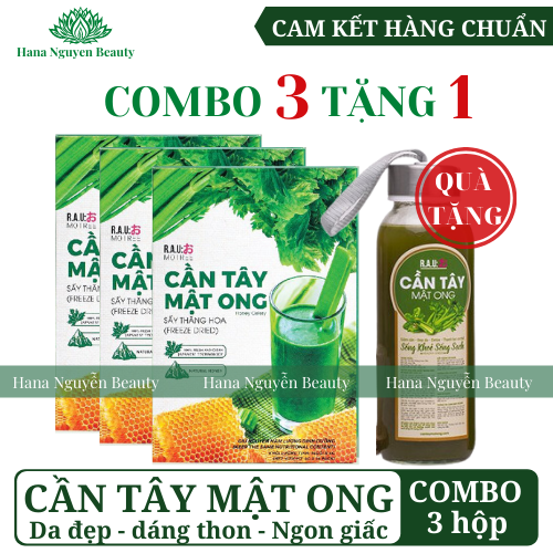 COMBO 3 HỘP Cần tây mật ong MOTREE hộp 14 gói - TẶNG 1 BÌNH NƯỚC THỦY TINH