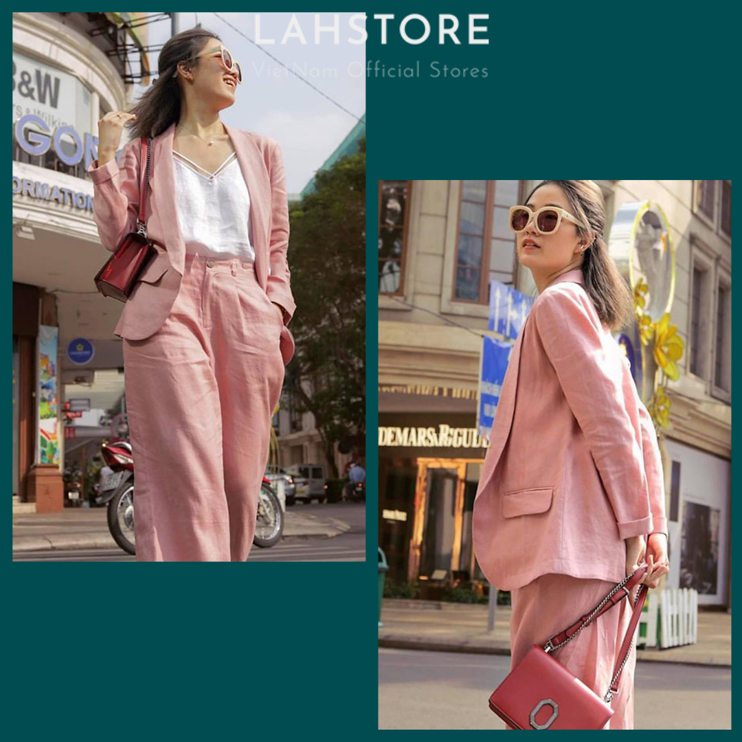 Áo blazer nữ dài tay linen slinen ve tròn túi bổ 1 khuy bnl02