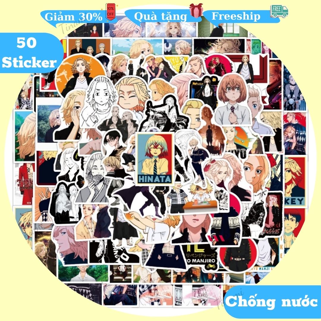 50 Sticker Tokyo Revenger kịch trường của takemichi hình dán chống thấm nước trang trí điện thoại laptop xe máy mũ bảo hiểm vali