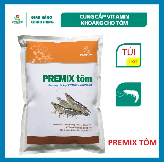 "Hoàn tiền đến 10%" Vemedim Premix tôm, giúp cung cấp vitamin, khoáng cho tôm, giúp tôm phát triển tốt, gói 1kg
