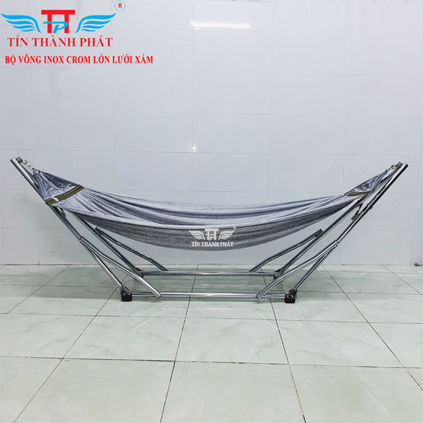 Võng Xếp Inox Crom Lớn Tín Thành Phát – Khung Inox Dày, Chắc Chắn, Gấp Gọn, Lưới Võng Thoáng Mát, Dày Dặn