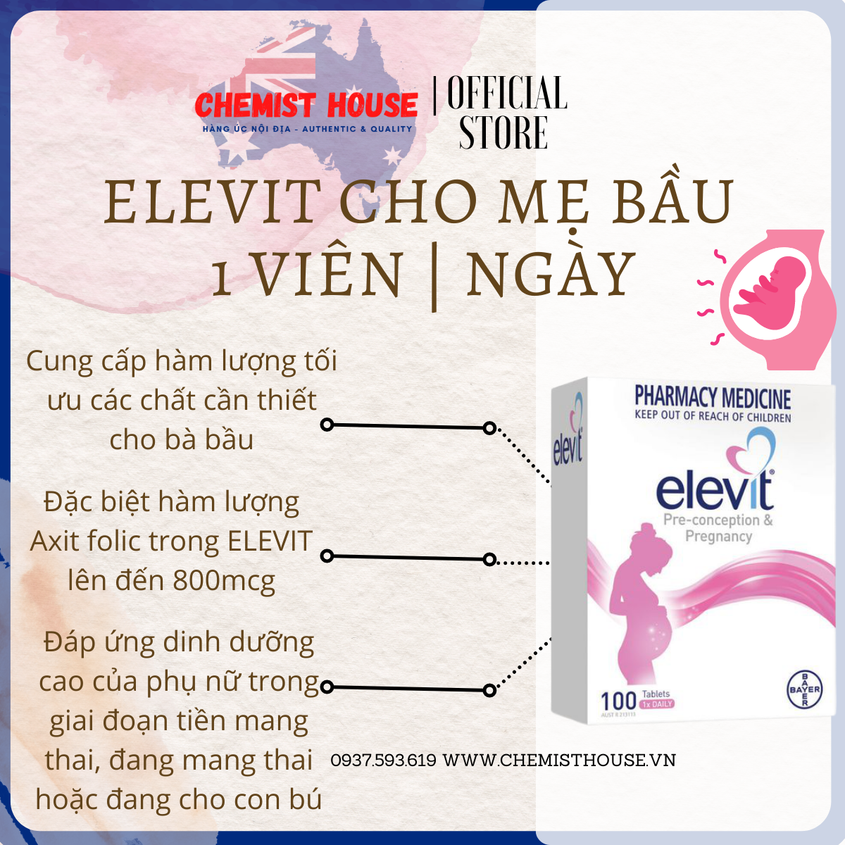 Combo Vitamin cho Mẹ Bầu 2 món (Elevit + DHA)