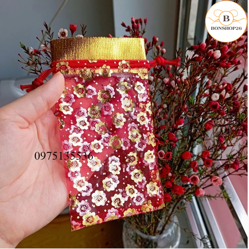 Sỉ 1000 túi muối lộc đỏ, vỏ túi thơm, túi rút đựng gạo muối tết, vòng dâu, vòng phong thủy